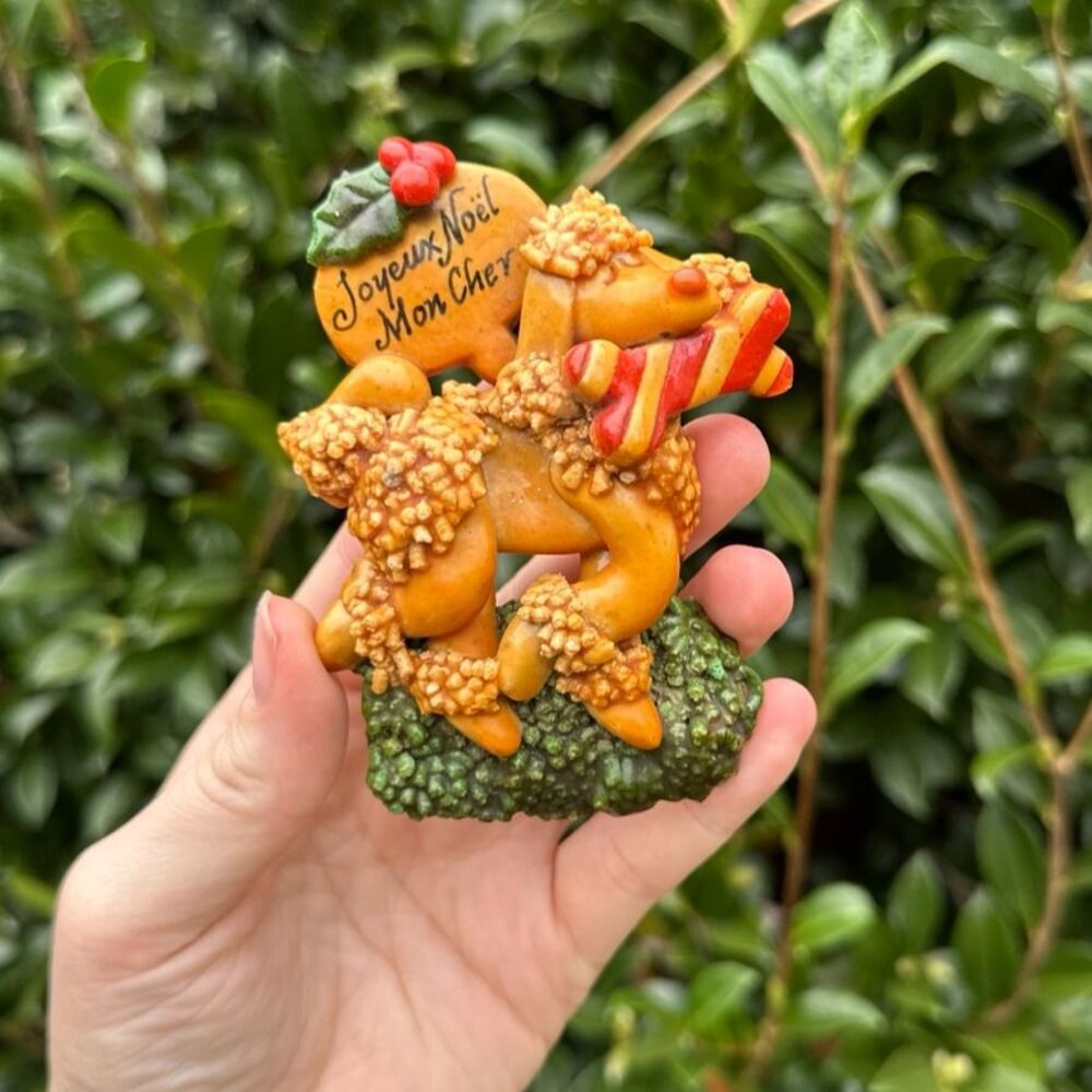 Vintage 1985 Handmade Poodle Christmas Ornament Holiday Decor Joyeux Noël
